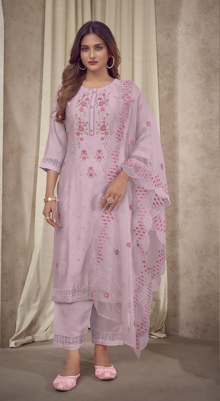 Cross Stitch By 7 Pearls Embroidery Work Kurti With Pant Dupatta Catalog  Collection
